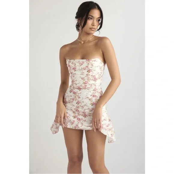 House of CB ‘Jasmine’ Rose Print Draped Corset Dress NWOT - Picture 10 of 17